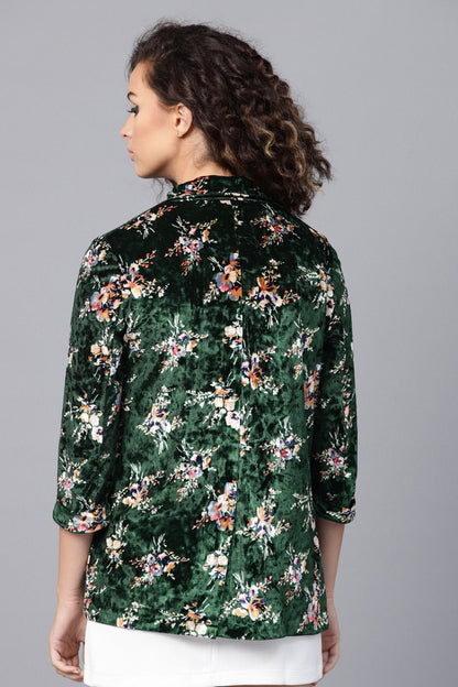 Women's Emerald Floral Velvet Blazer