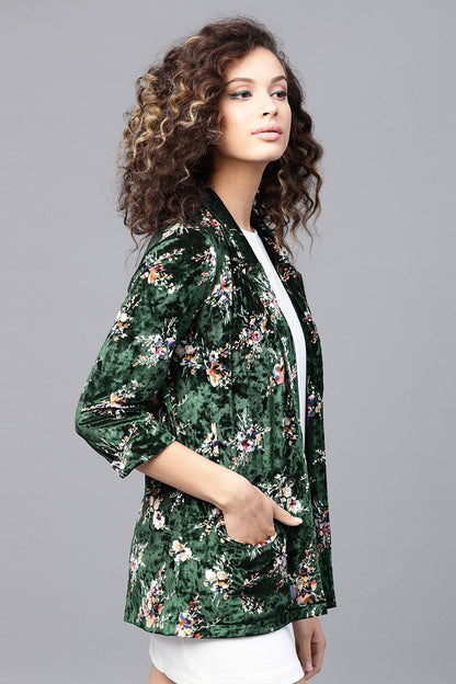 Women's Emerald Floral Velvet Blazer