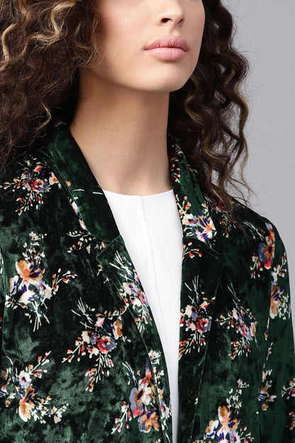 Women's Emerald Floral Velvet Blazer