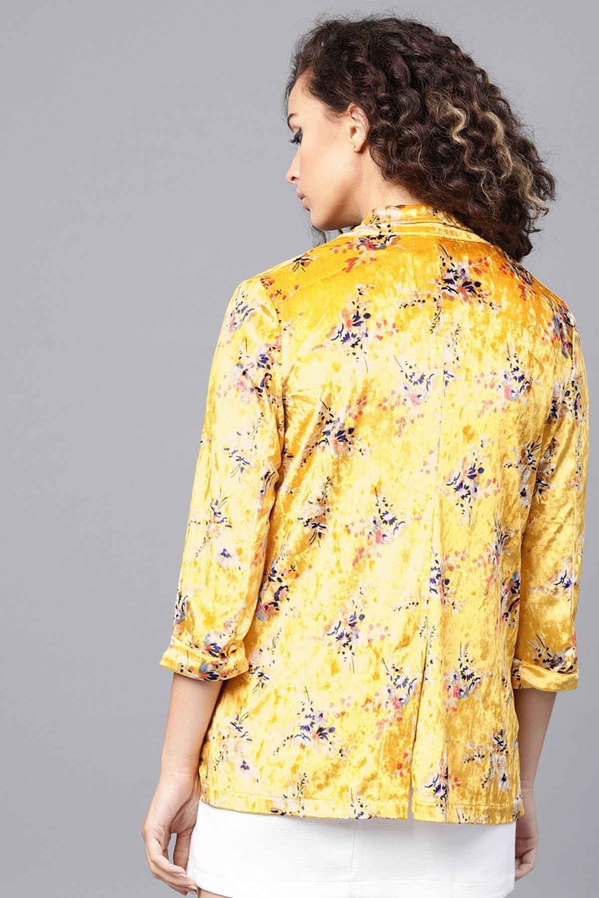 Women's Mustard Floral Velvet Blazer