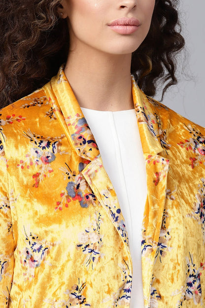 Women's Mustard Floral Velvet Blazer