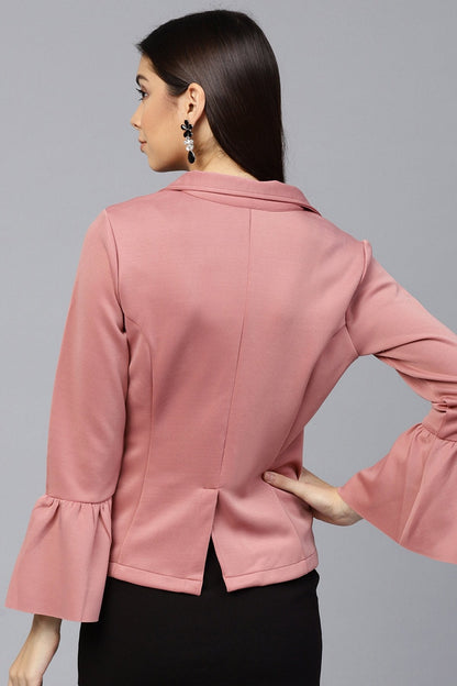 Women's Pink Scuba Ruffle Sleeve Blazer