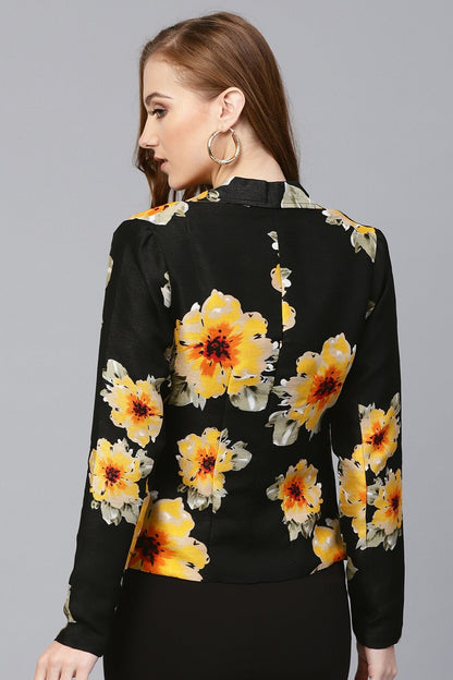 Women's Black Floral Silk Blazer