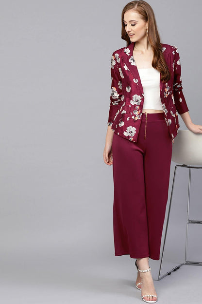 Women's Burgundy Floral Silk Blazer