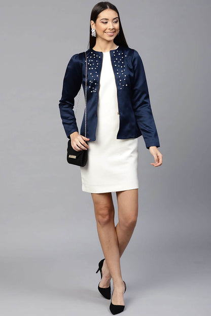 Women's Navy Pearl Studded Jacket