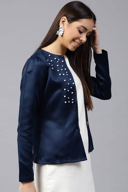 Women's Navy Pearl Studded Jacket