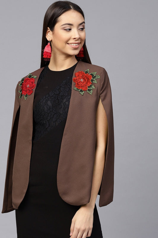 Women's Brown Flower Applique Cape