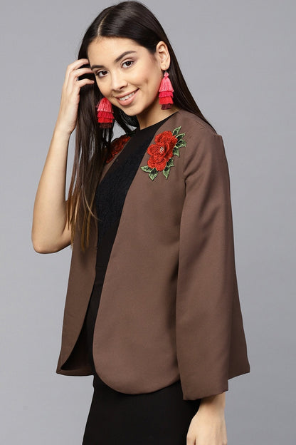 Women's Brown Flower Applique Cape
