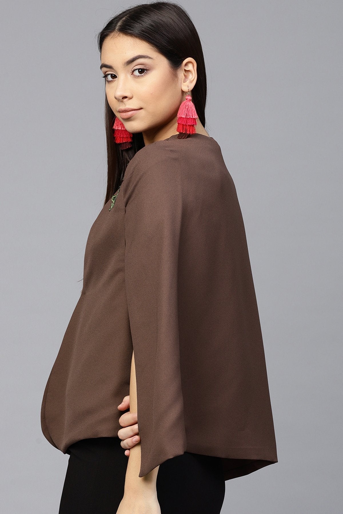 Women's Brown Flower Applique Cape