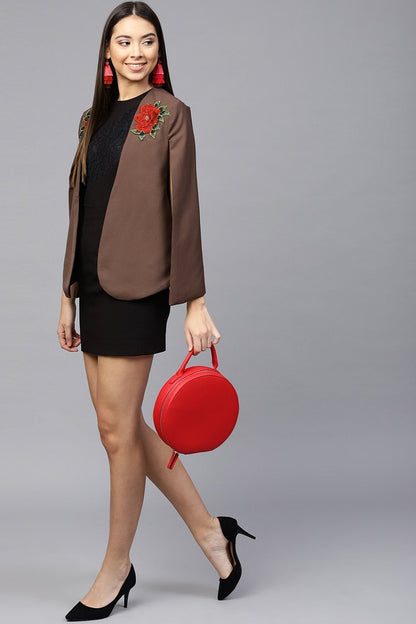 Women's Brown Flower Applique Cape