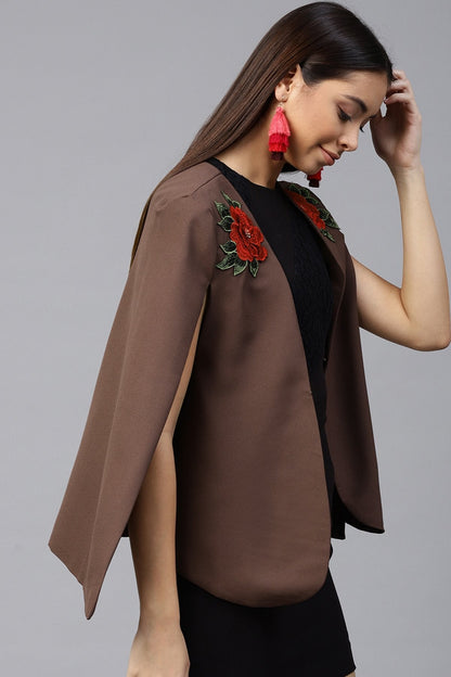 Women's Brown Flower Applique Cape