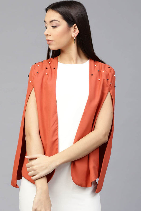 Women's Rust Pearl Embellished Cape