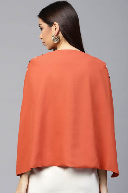 Women's Rust Pearl Embellished Cape