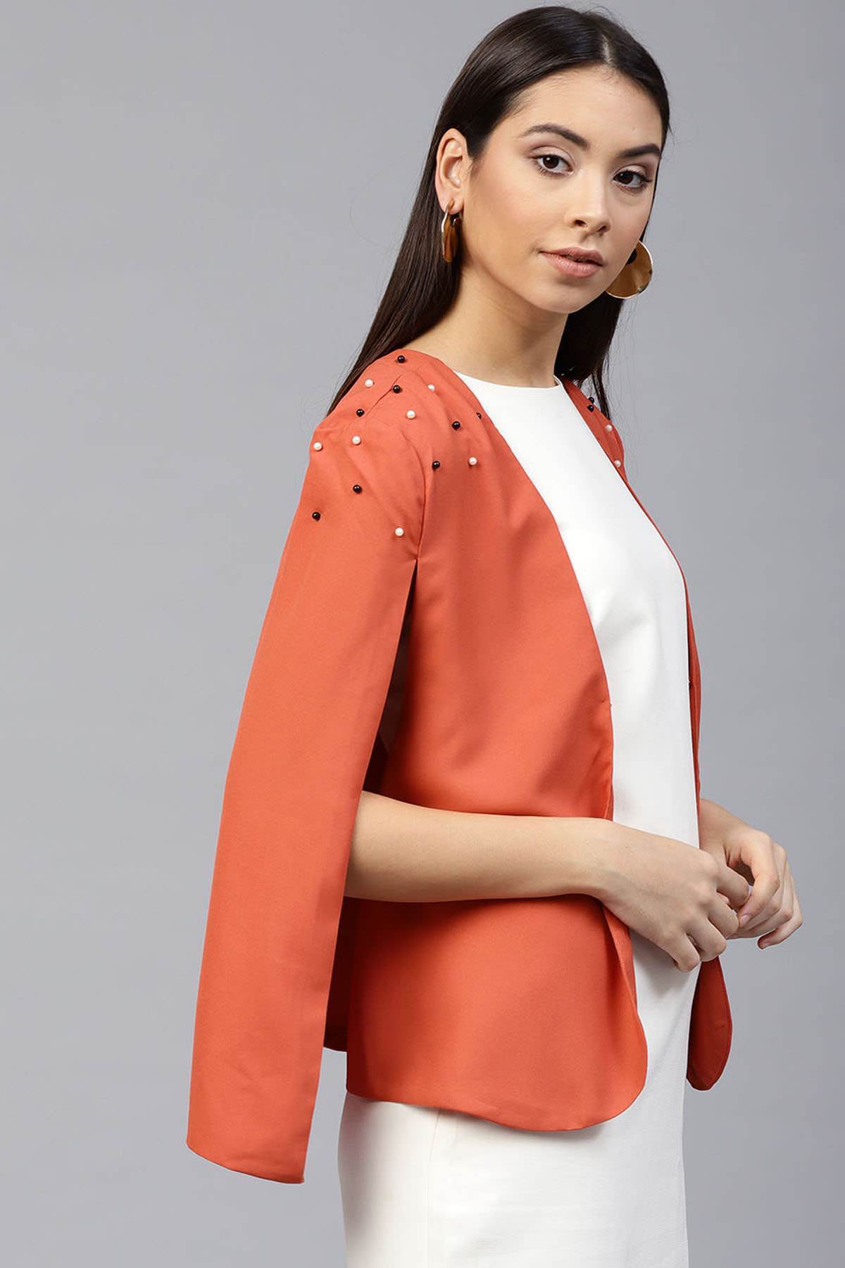 Women's Rust Pearl Embellished Cape