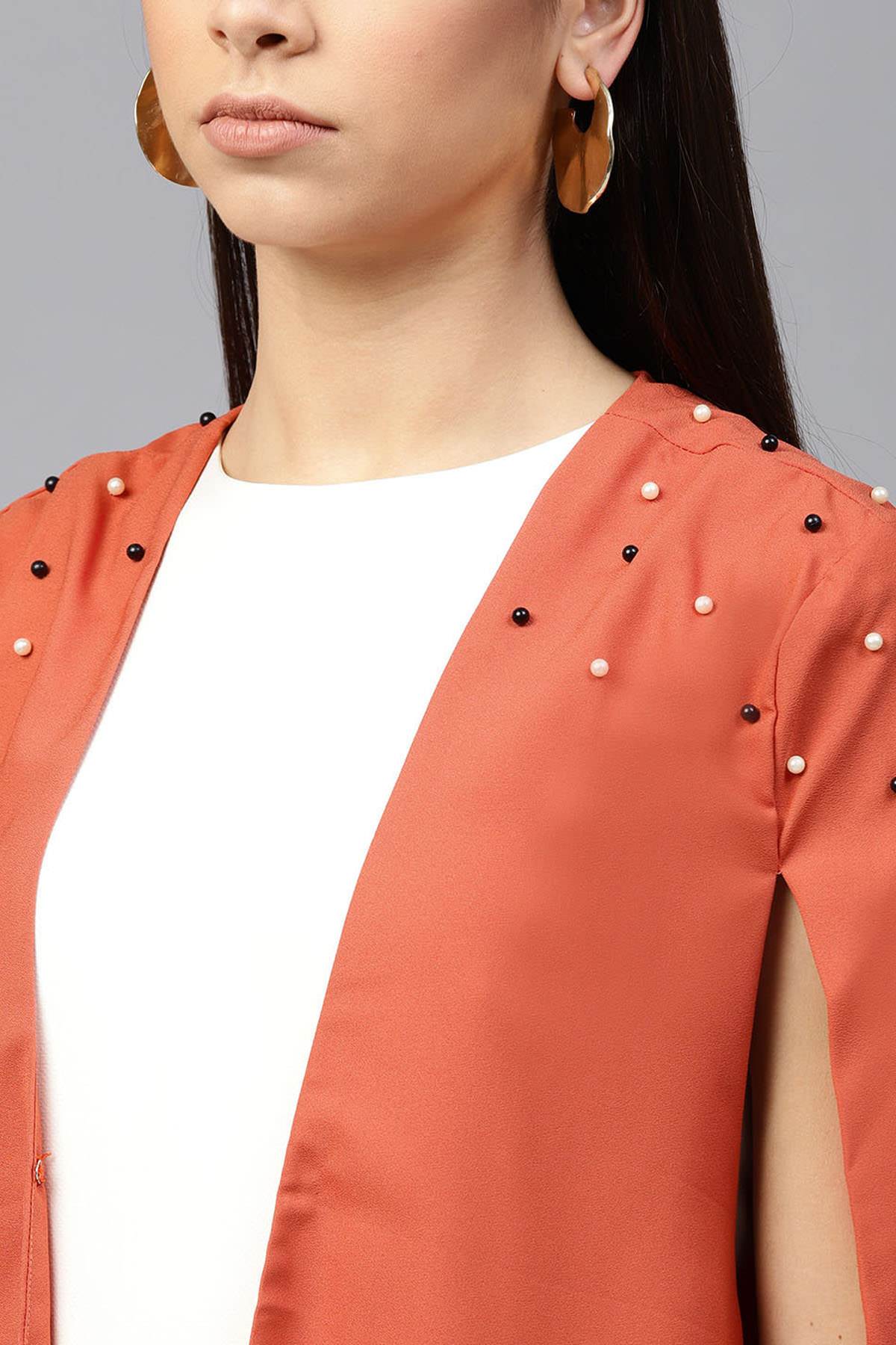 Women's Rust Pearl Embellished Cape