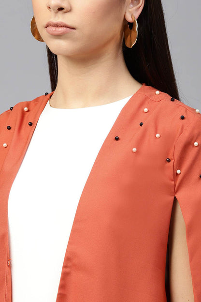 Women's Rust Pearl Embellished Cape