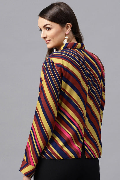 Women's Pink & Olive Stripe Front Open Blazer