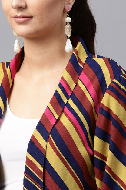 Women's Pink & Olive Stripe Front Open Blazer