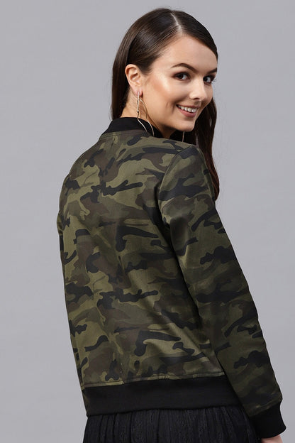 Women's Camouflage Buttoned Bomber Jacket
