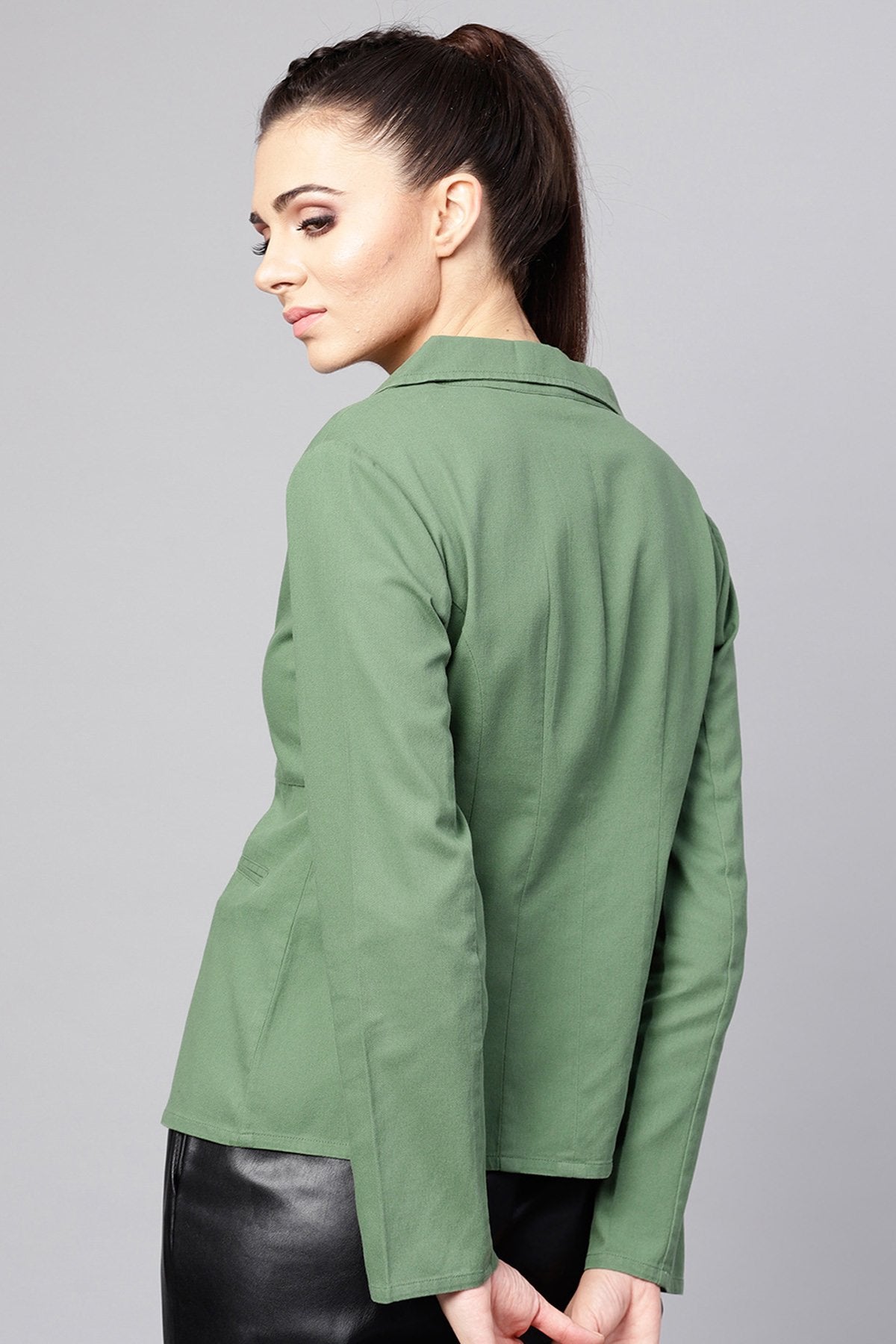 Women's Olive Denim Pearl Collar Jacket