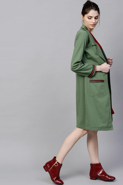 Women's Olive Denim Long Shrug With Pockets