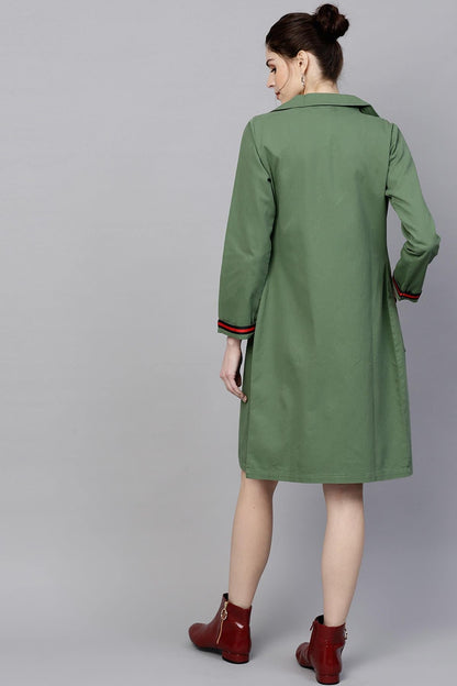 Women's Olive Denim Long Shrug With Pockets
