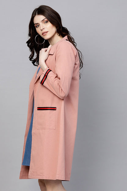 Women's Pink Denim Long Shrug With Pockets
