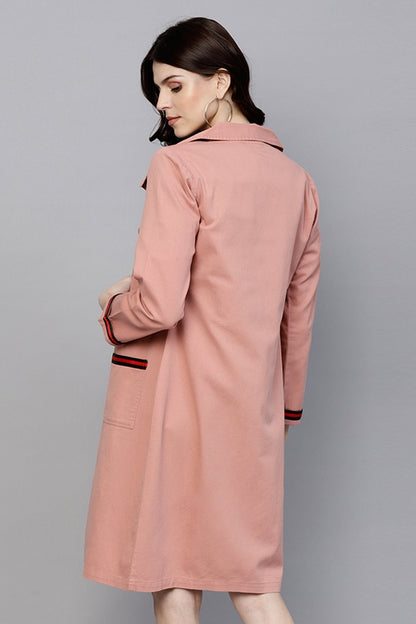 Women's Pink Denim Long Shrug With Pockets