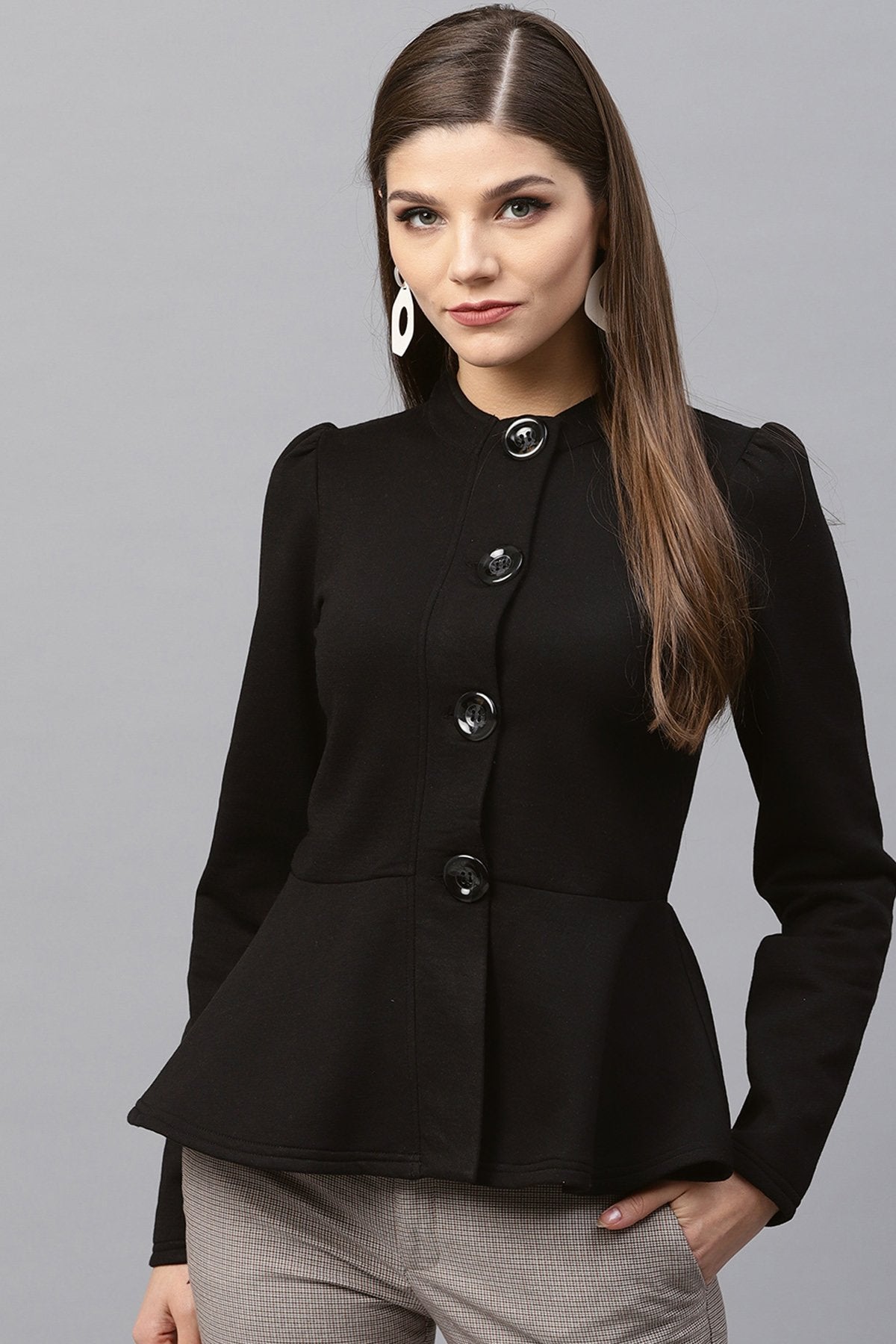 Women's Black Fleece Peplum Jacket