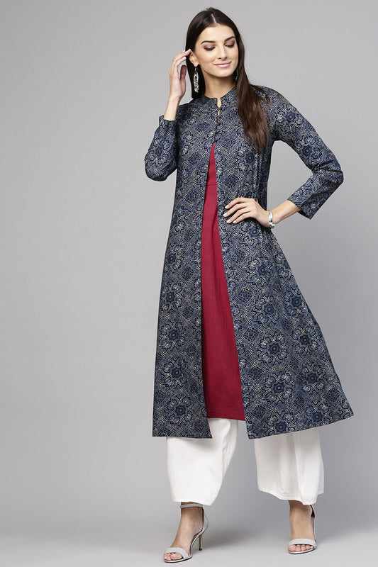 Women's Indigo Geo Print Front Button Shrug