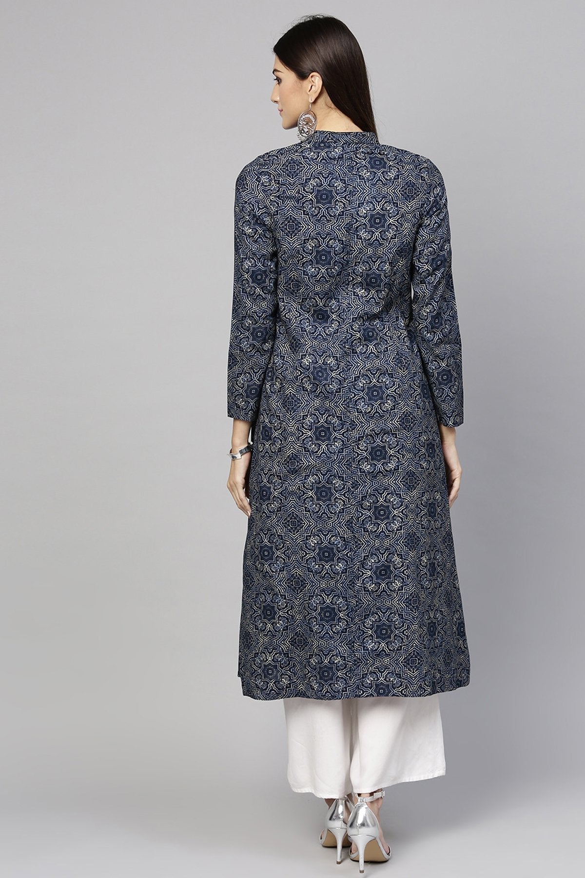 Women's Indigo Geo Print Front Button Shrug