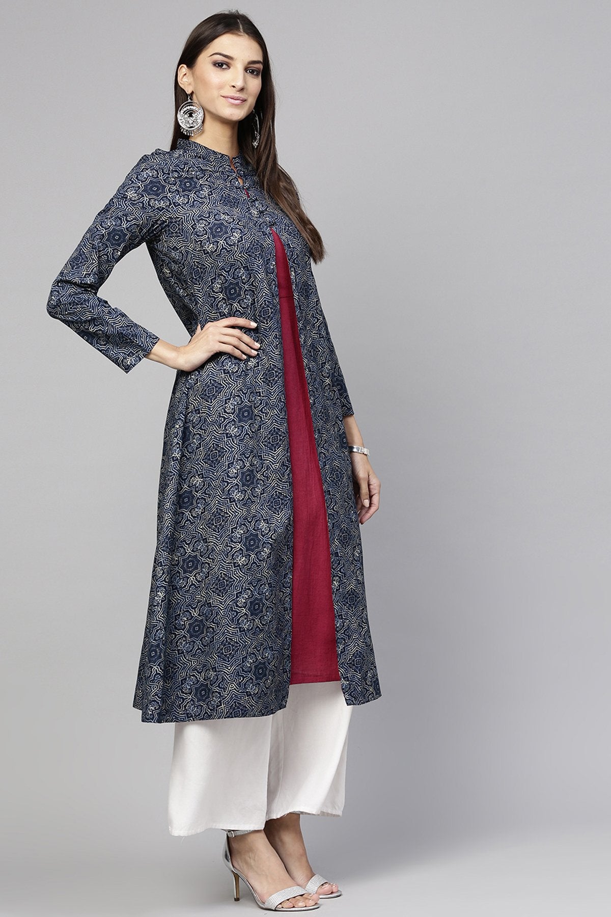 Women's Indigo Geo Print Front Button Shrug