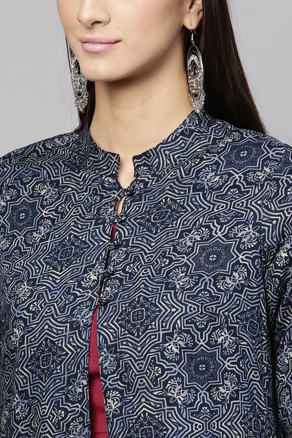 Women's Indigo Geo Print Front Button Shrug