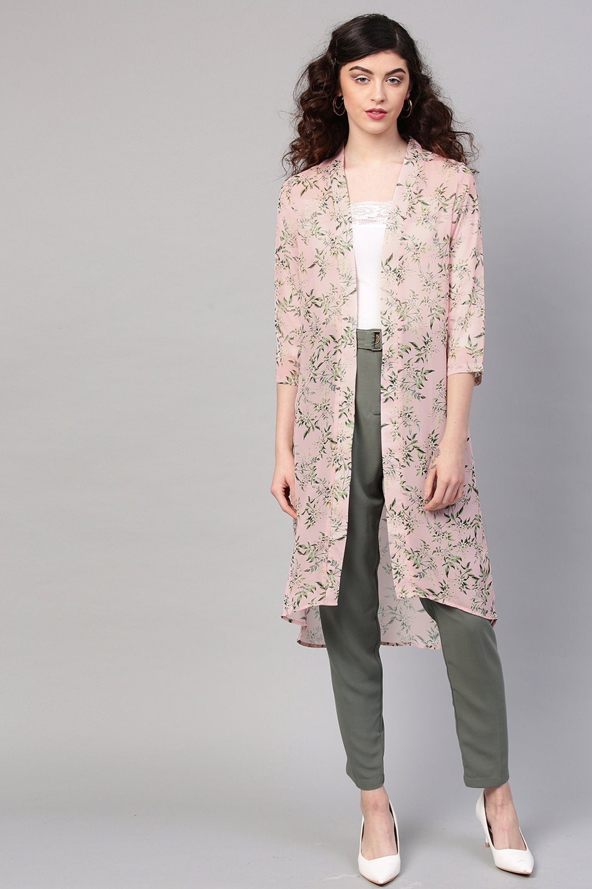 Women's Pink Floral Front Open Shrug