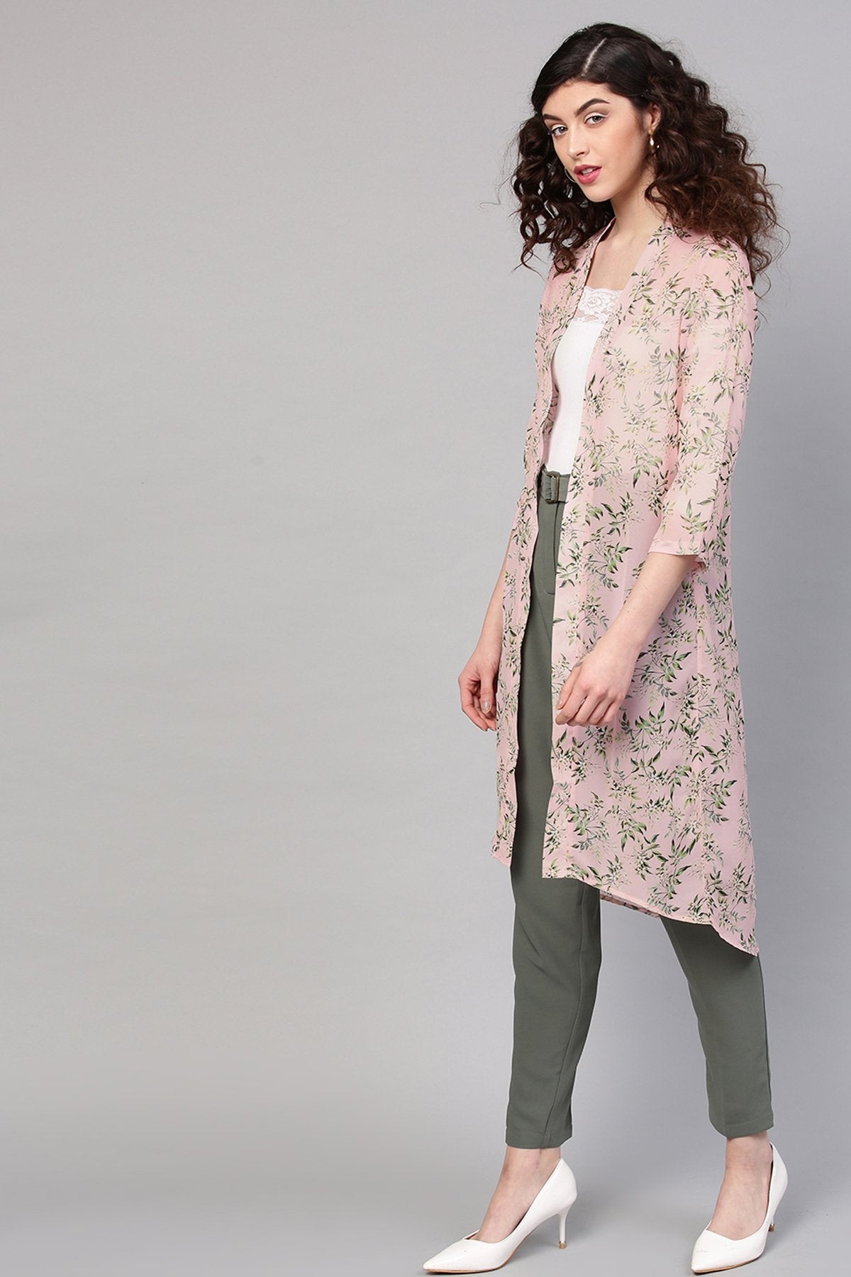 Women's Pink Floral Front Open Shrug