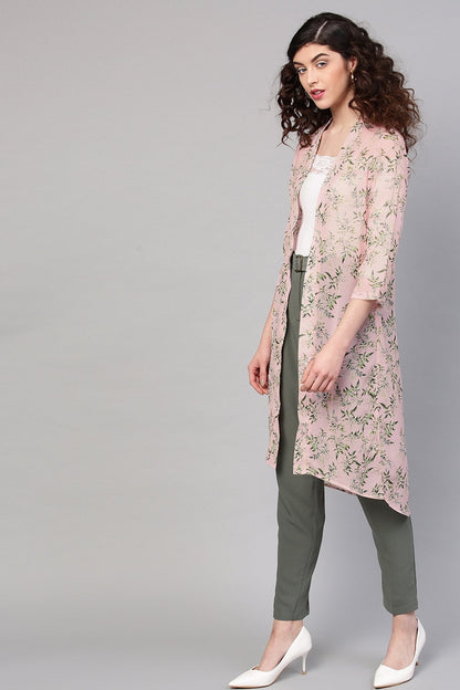 Women's Pink Floral Front Open Shrug