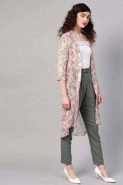 Women's Pink Floral Front Open Shrug