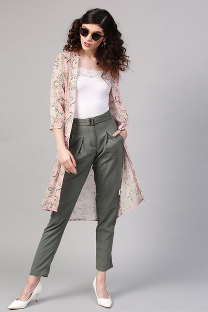 Women's Pink Floral Front Open Shrug
