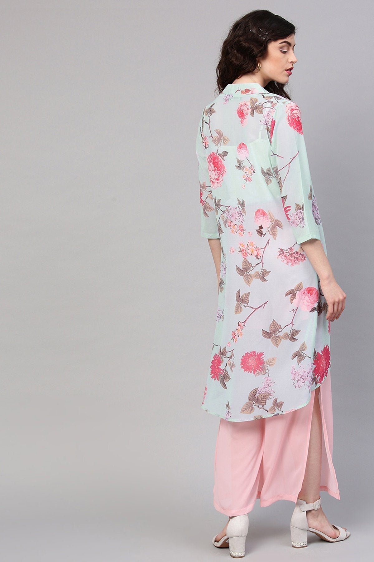 Women's Aqua Floral Front Open Shrug