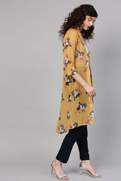 Women's Mustard Floral Front Open Shrug