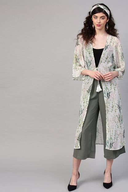 Women's Off-White Floral Shrug With Bandana