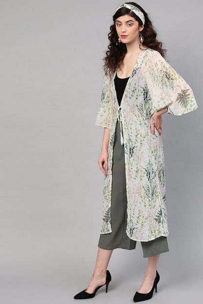 Women's Off-White Floral Shrug With Bandana