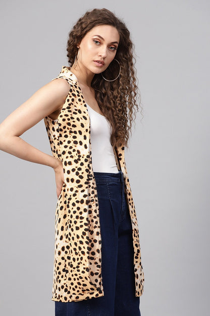 Women's Beige Leopard Front Pocket Shrug