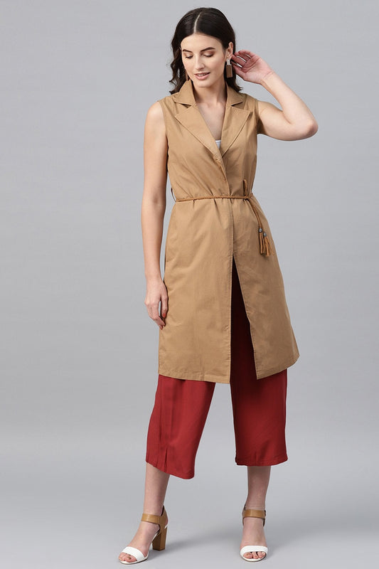 Women's Brown Notched Collar Shrug