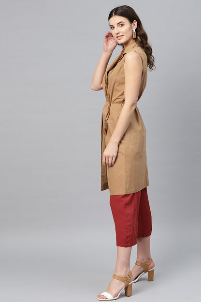 Women's Brown Notched Collar Shrug