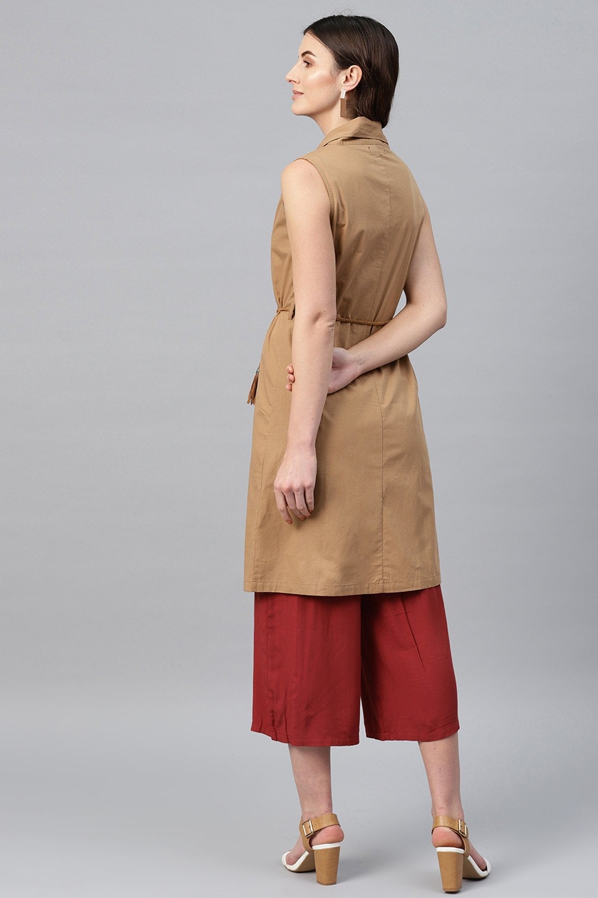 Women's Brown Notched Collar Shrug