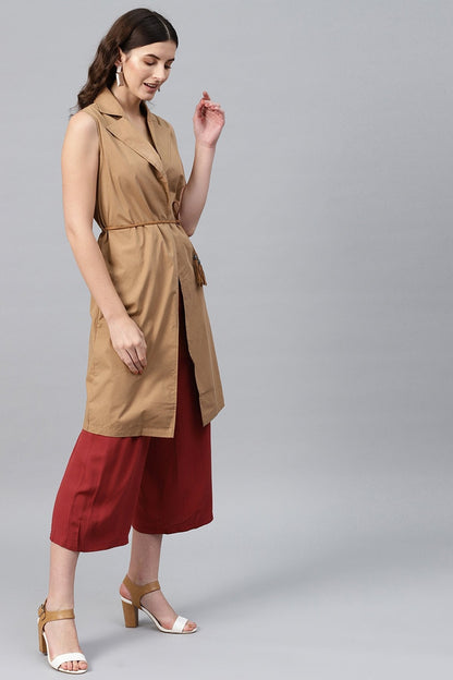 Women's Brown Notched Collar Shrug