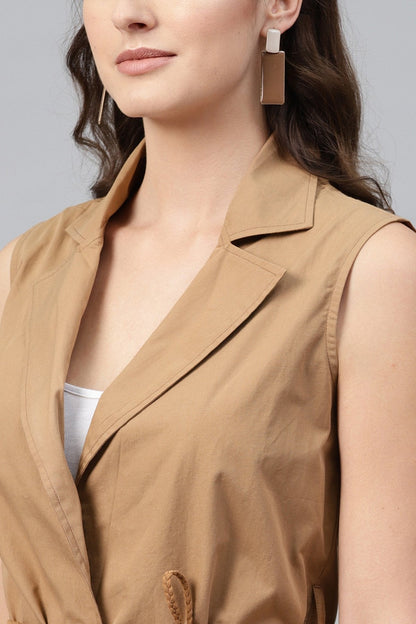 Women's Brown Notched Collar Shrug