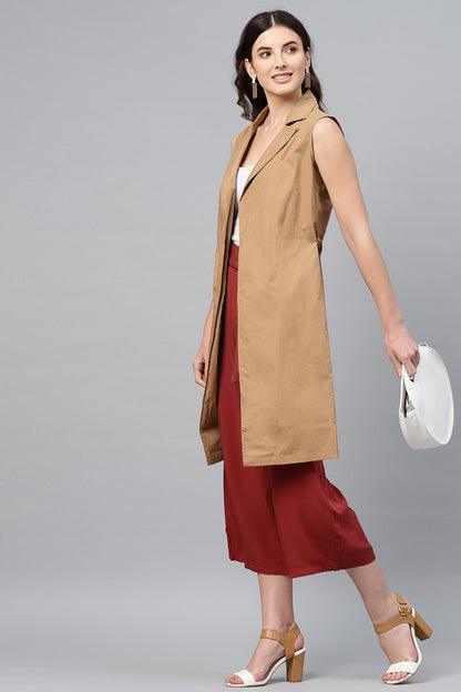 Women's Brown Notched Collar Shrug