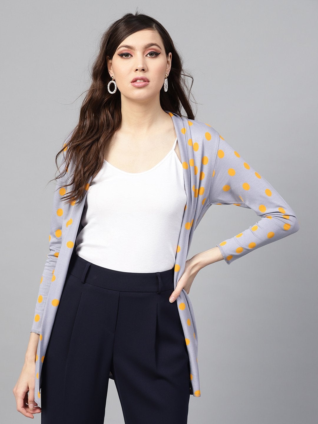 Women's Grey & Yellow Polka Shrug